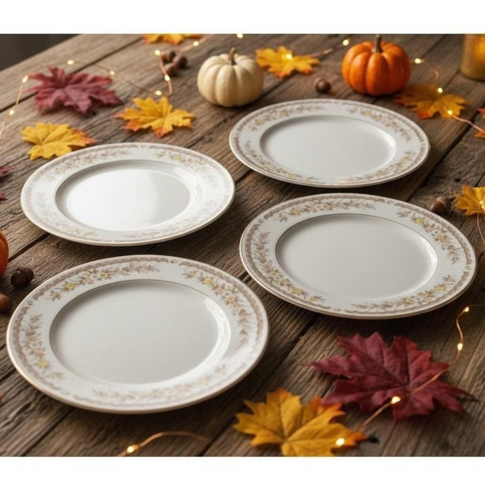 Ekco International Golden Autumn Salad Plates, Set of 4, Vintage Fine China